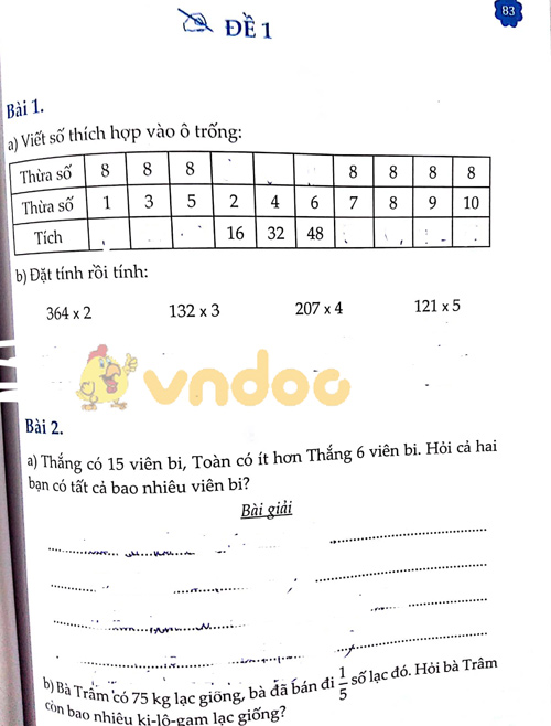 Cùng em học Toán lớp 3 Tuần 11 - Đề 1