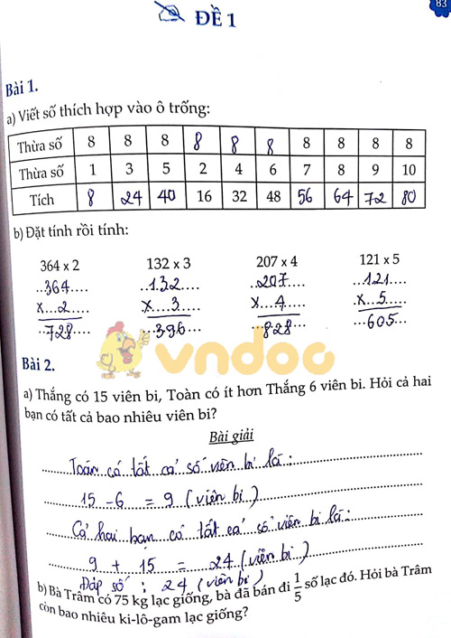 Cùng em học Toán lớp 3 Tuần 11 - Đề 1