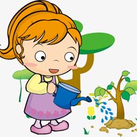 Tranh tô màu chủ đề bé chăm sóc cây xanh