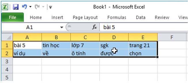Giải bài tập SGK Tin học 7 bài 2: Các thành phần chính và dữ liệu trên trang tính