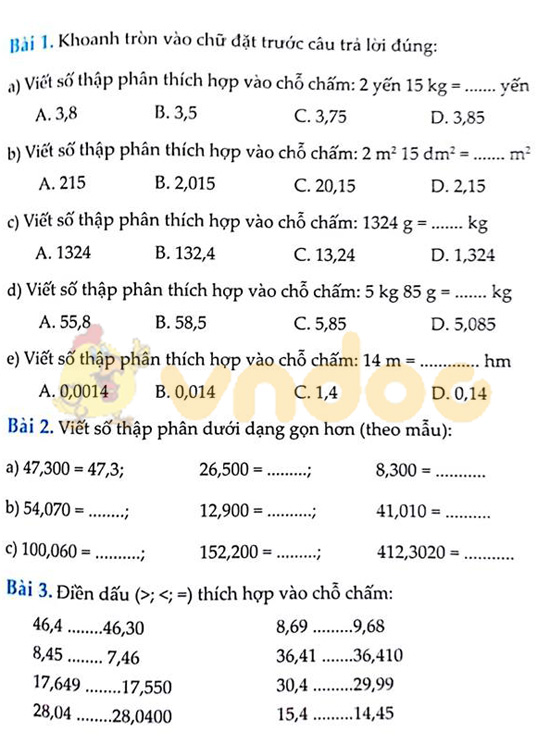 Cùng em học Toán lớp 5 Tuần 9 - Đề 1