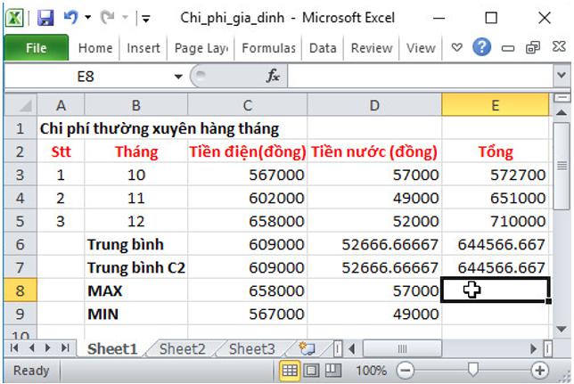 Giải bài tập SGK Tin học 7 bài 4: Sử dụng các hàm để tính toán