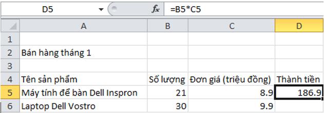 Giải bài tập SGK Tin học 7 bài 5: Thao tác với bảng tính