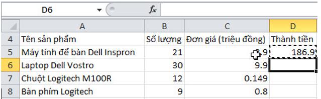 Giải bài tập SGK Tin học 7 bài 5: Thao tác với bảng tính