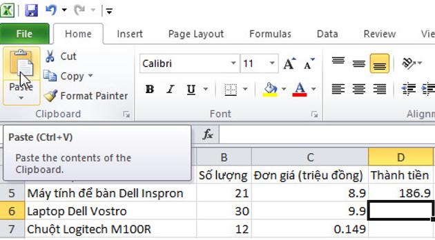 Giải bài tập SGK Tin học 7 bài 5: Thao tác với bảng tính