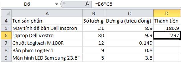 Giải bài tập SGK Tin học 7 bài 5: Thao tác với bảng tính