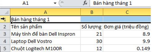 Giải bài tập SGK Tin học 7 bài 5: Thao tác với bảng tính