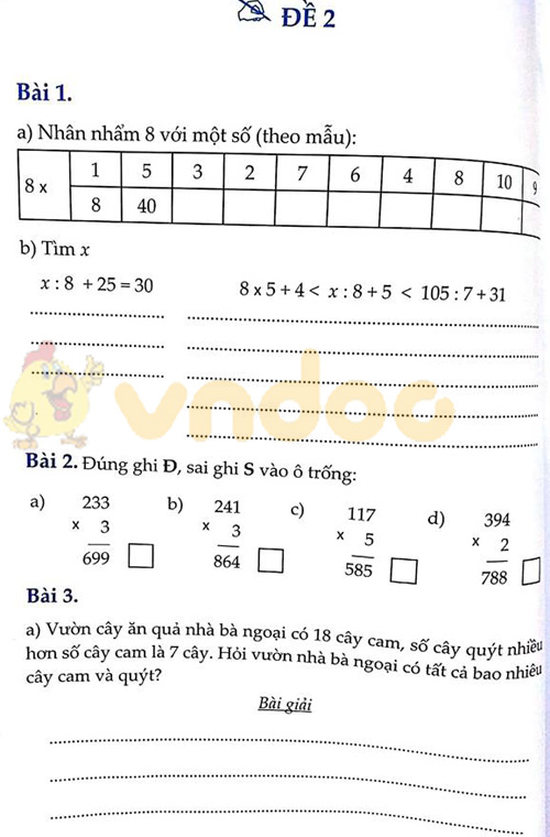 Đề bài Cùng em học Toán lớp 3 Tuần 11 - Đề 2