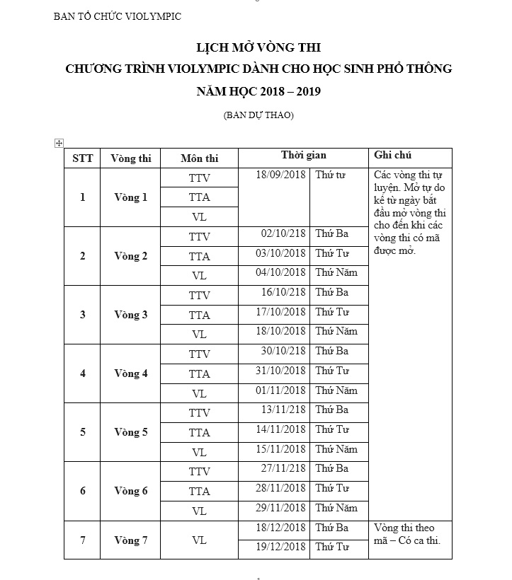 Lịch thi violympic