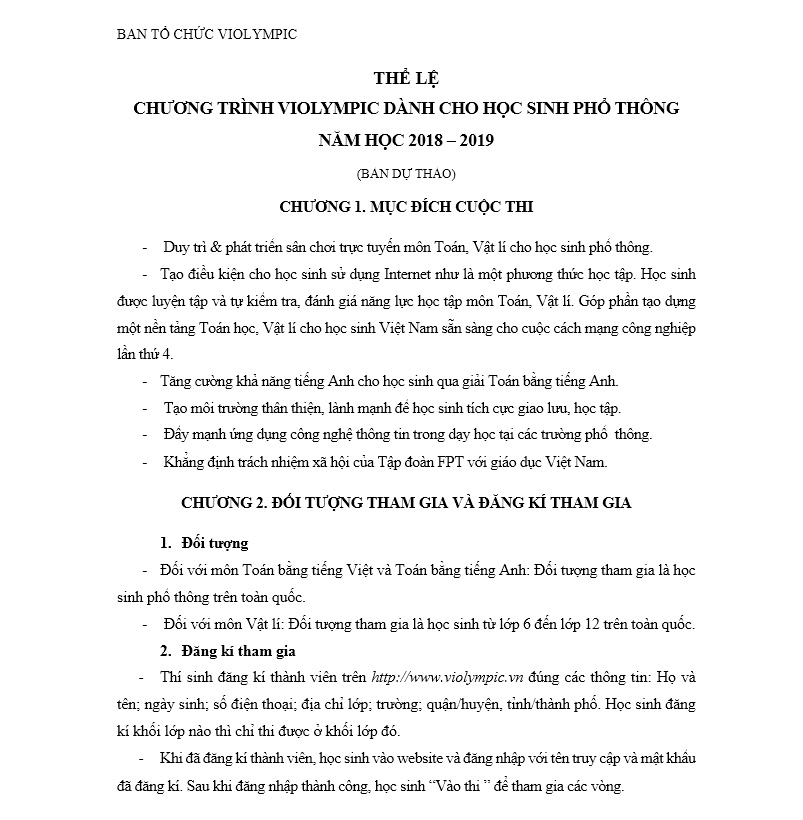 Thể lệ dự thi violympic