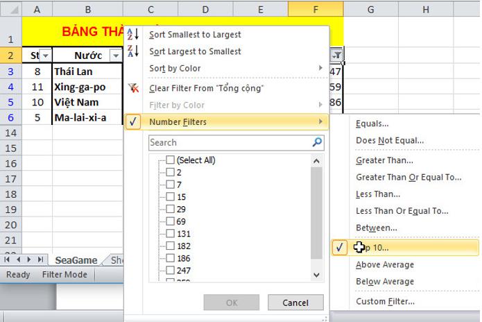 Giải bài tập SGK Tin học 7 bài 8: Sắp xếp và lọc dữ liệu