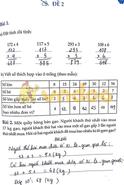 Đề bài Cùng em học Toán lớp 3 Tuần 12 - Đề 2: