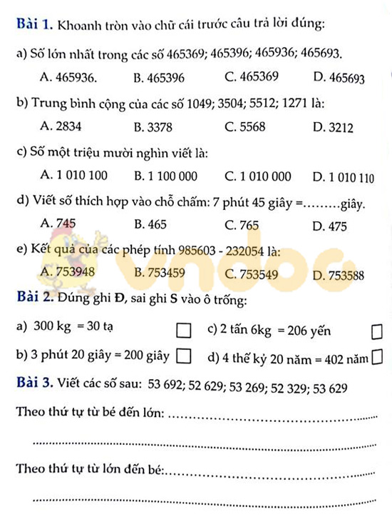 Cùng em học Toán lớp 4: Đề kiểm tra giữa kì 1