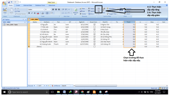 Giải bài tập SGK Tin học 12: Bài tập và thực hành 3 - Thao tác trên bảng