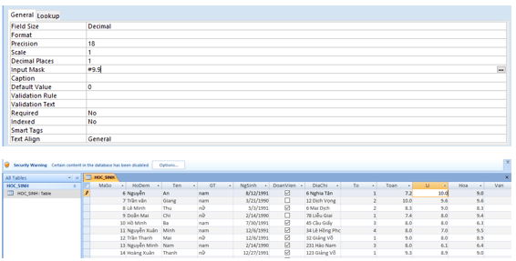 Giải bài tập SGK Tin học 12: Bài tập và thực hành 3 - Thao tác trên bảng