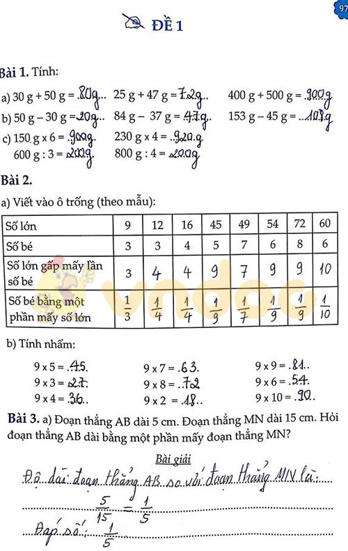 Đề bài Cùng em học Toán lớp 3 Tuần 13 - Đề 1: