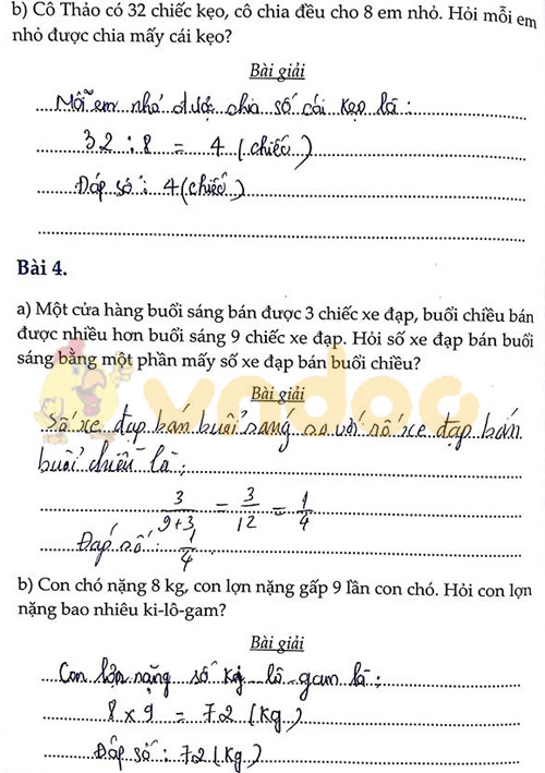 Đề bài Cùng em học Toán lớp 3 Tuần 13 - Đề 1: