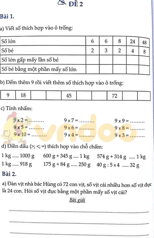 Đề bài Cùng em học Toán lớp 3 Tuần 13 - Đề 2: