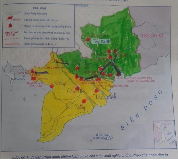 Giải Tập bản đồ Lịch Sử 8 bài 24: Cuộc kháng chiến từ năm 1858 đến năm 1873