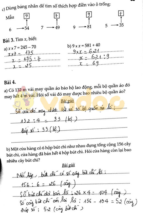 Đáp án Cùng em học Toán lớp 3 Tuần 15 - Đề 1: