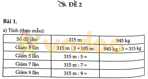 Đề bài Cùng em học Toán lớp 3 Tuần 15 - Đề 2