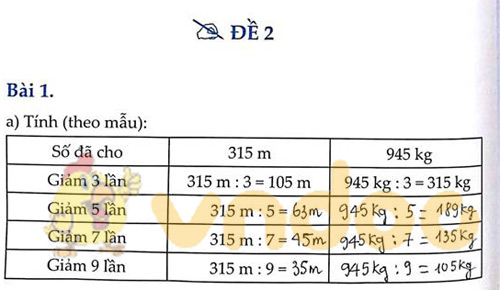 Đáp án Cùng em học Toán lớp 3 Tuần 15 - Đề 2