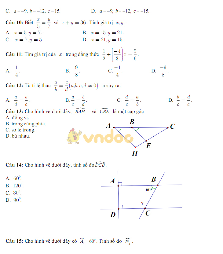 Đề thi giữa học kì 1 lớp 7 môn Toán trường THCS An Khánh, Quận Ninh Kiều năm học 2018 - 2019