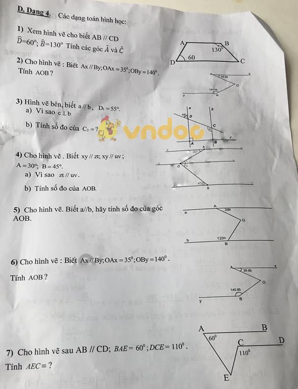 Đề thi giữa học kì 1 lớp 7 môn Toán trường THCS Láng Thượng năm học 2018 - 2019