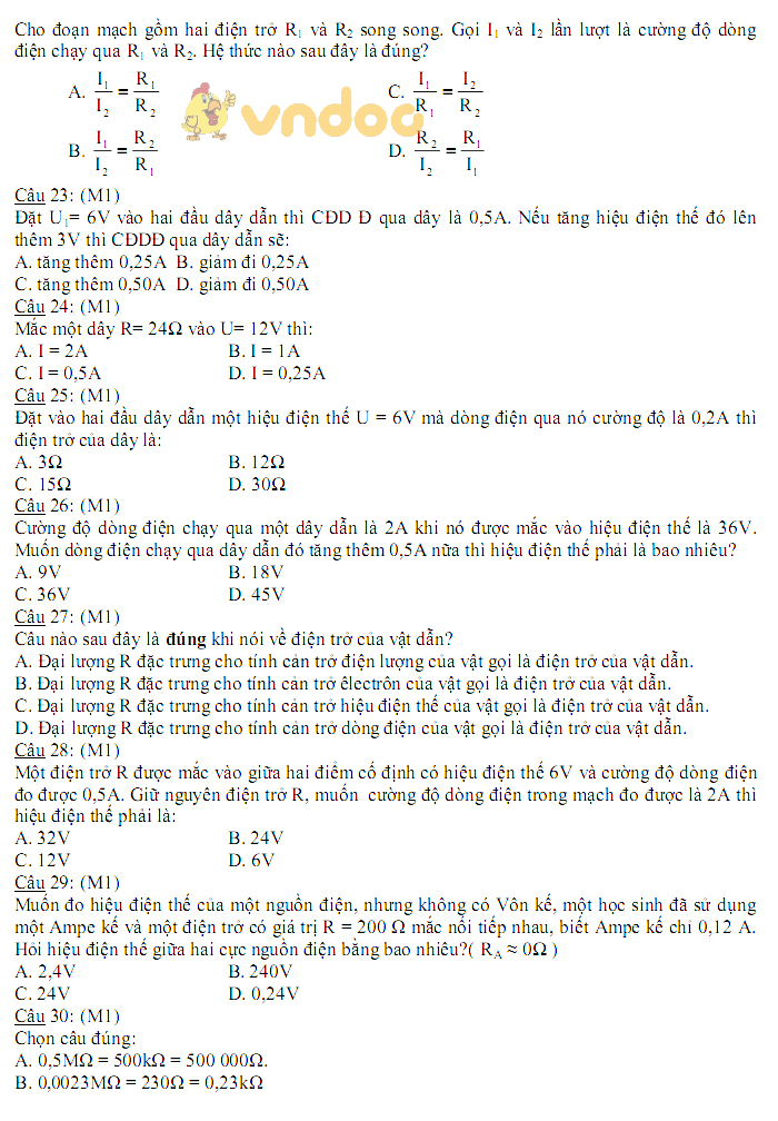Đề thi giữa học kì 1 lớp 9 môn Vật lý trường THCS Nguyễn Du năm học 2018 - 2019