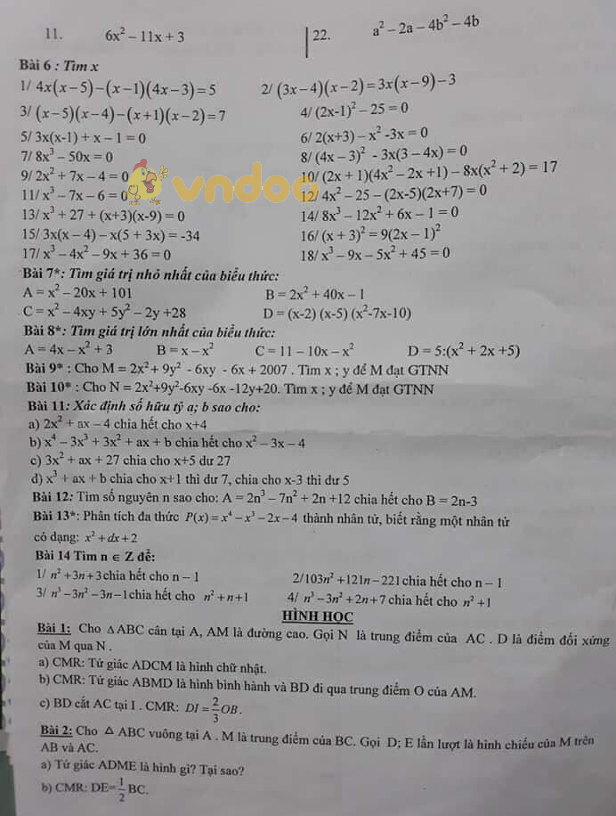 Đề cương ôn tập giữa học kì 1 lớp 9 môn Toán trường THCS Dịch Vọng năm học 2018 - 2019