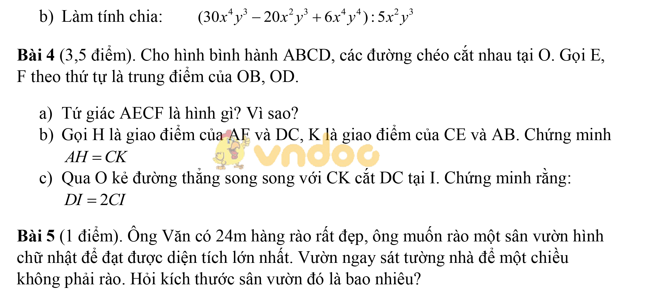 Đề thi giữa học kì 1 lớp 8 môn Toán trường THCS Mỹ Đình 1, Phòng GD&ĐT Nam Từ Liêm năm học 2018 - 2019