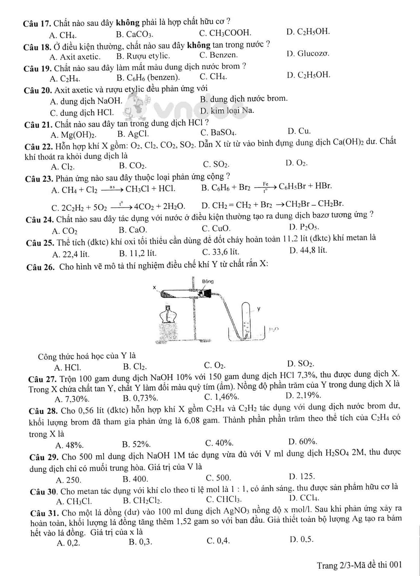 Đề thi tham khảo tuyển sinh vào lớp 10 môn Hóa học Sở GD&ĐT Hà Nội năm học 2019 - 2020