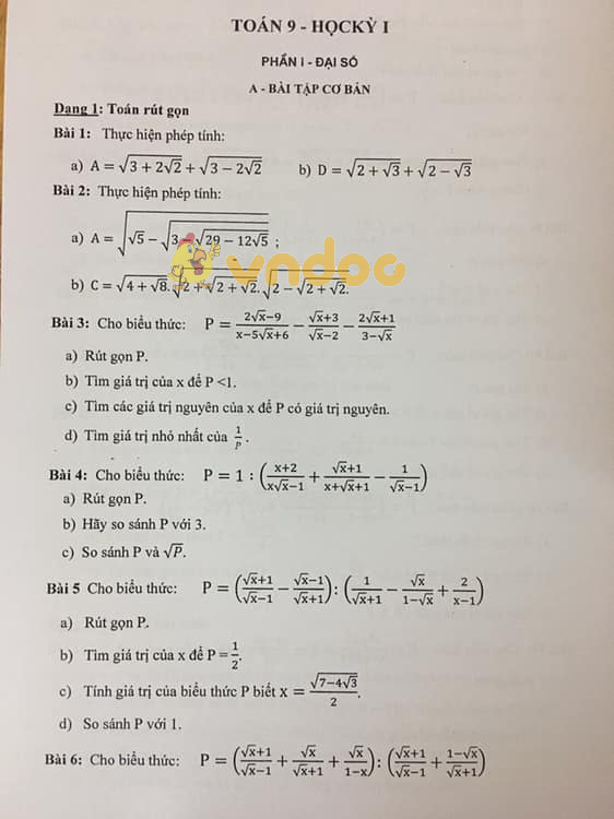Đề cương ôn tập học kì 1 lớp 9 môn Toán năm 2018 - 2019