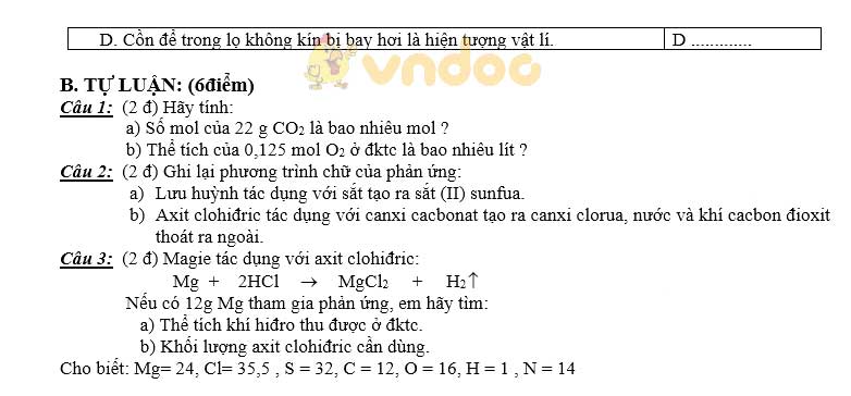 Đề thi học kì 1 lớp 8 môn Hóa học trường PTDTNT - THCS huyện Kế Sách năm học 2017 - 2018