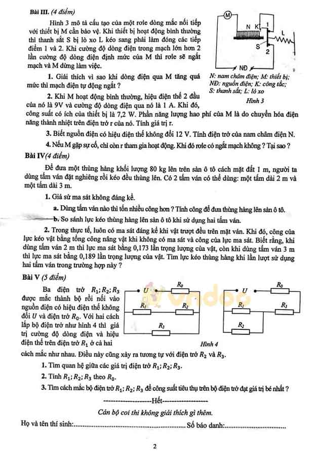 Đề thi chọn học sinh giỏi cấp thành phố lớp 9 môn Vật lý Phòng GD&ĐT Hà Nội năm học 2018 - 2019