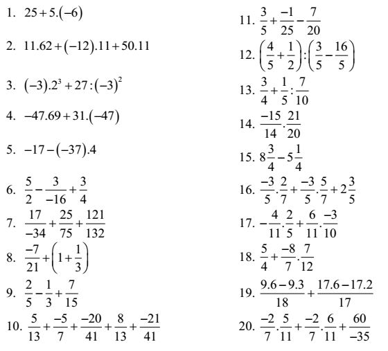 Bài tập Tết môn Toán lớp 6