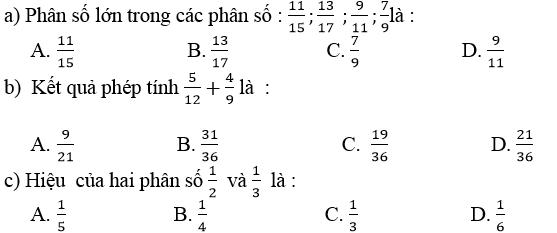 Đề ôn tập giữa học kì 2 môn Toán lớp 4