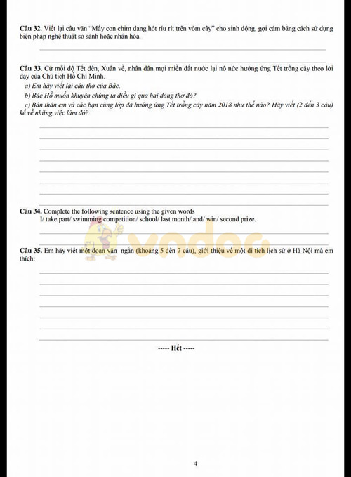 Đề thi vào lớp 6 môn Toán và Khoa học TP Hà Nội năm 2018-2019