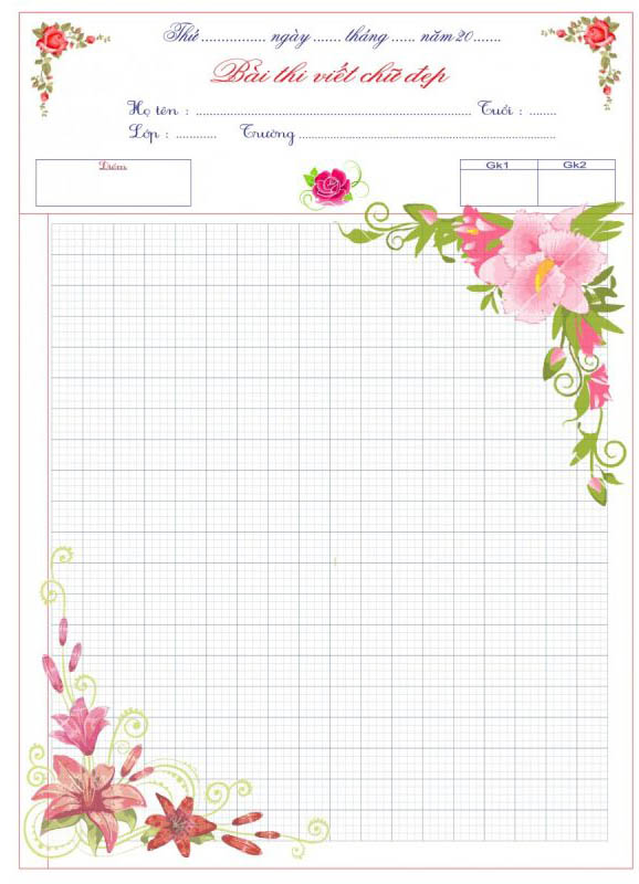 Mẫu giấy viết chữ đẹp tiểu học