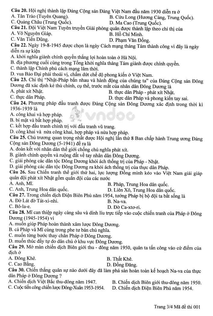 Định hướng ôn thi lớp 10 môn Lịch sử