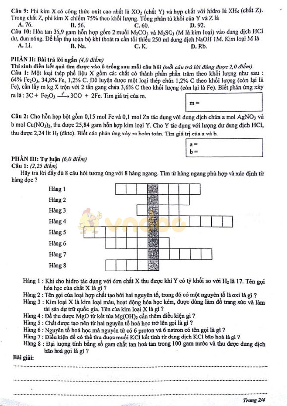 Đề thi chọn học sinh giỏi cấp thành phố lớp 9 các môn Khoa học tự nhiên Sở GD&ĐT Hà Nội năm học 2018 - 2019
