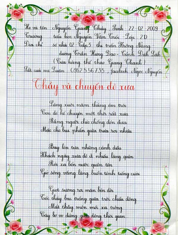 Đề thi viết chữ đẹp dành cho học sinh lớp 2