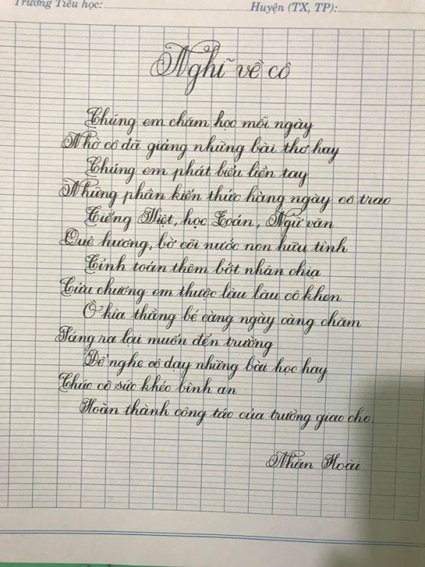 Đề thi viết chữ đẹp dành cho học sinh lớp 2