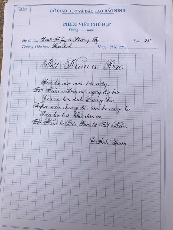 Đề thi viết chữ đẹp dành cho học sinh lớp 2