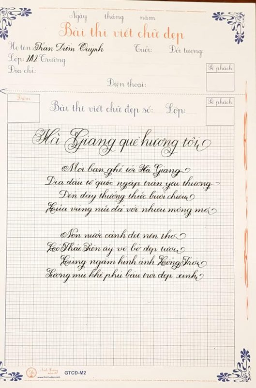 Đề thi viết chữ đẹp dành cho học sinh lớp 2