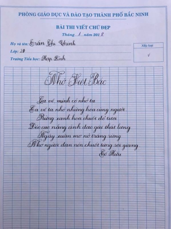 Đề thi viết chữ đẹp dành cho học sinh lớp 2