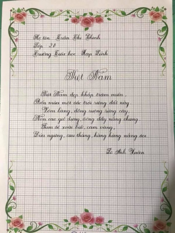 Đề thi viết chữ đẹp dành cho học sinh lớp 2