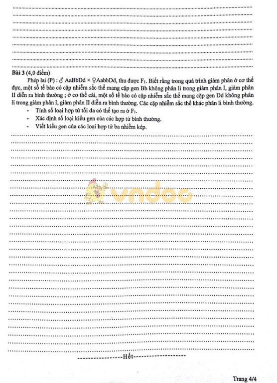 Đề thi chọn học sinh giỏi cấp thành phố lớp 9 Sinh học các môn Khoa học tự nhiên Sở GD&ĐT Hà Nội năm học 2018 - 2019