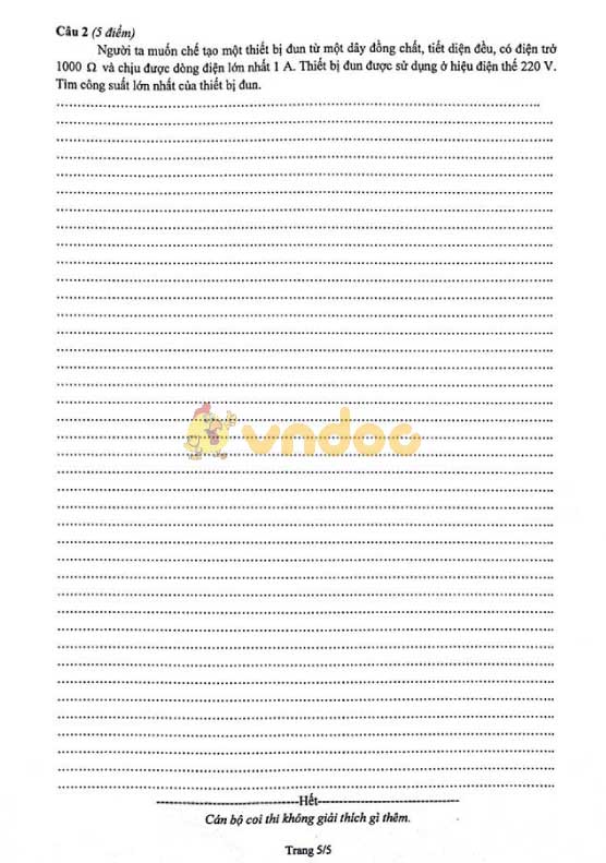 Đề thi chọn học sinh giỏi cấp thành phố lớp 9 Vật lý các môn Khoa học tự nhiên Sở GD&ĐT Hà Nội năm học 2018 - 2019