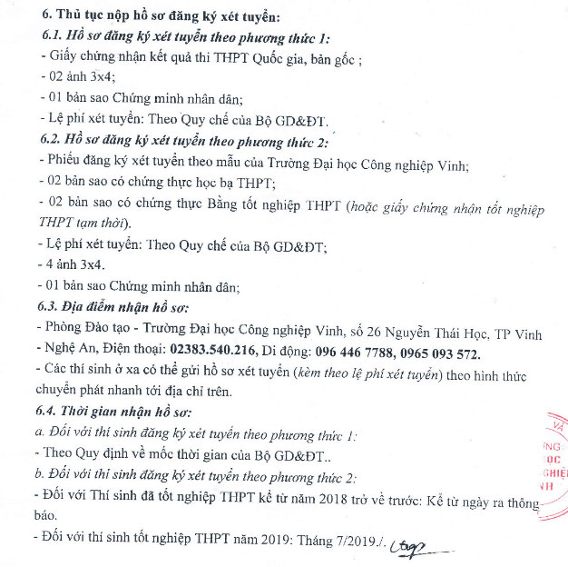 Phương án tuyển sinh của trường Đại học Công nghiệp Vinh